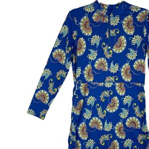 Caya Costa Blue Floral Long Sleeve Swim Dress UPF Rash Guard Tunic M